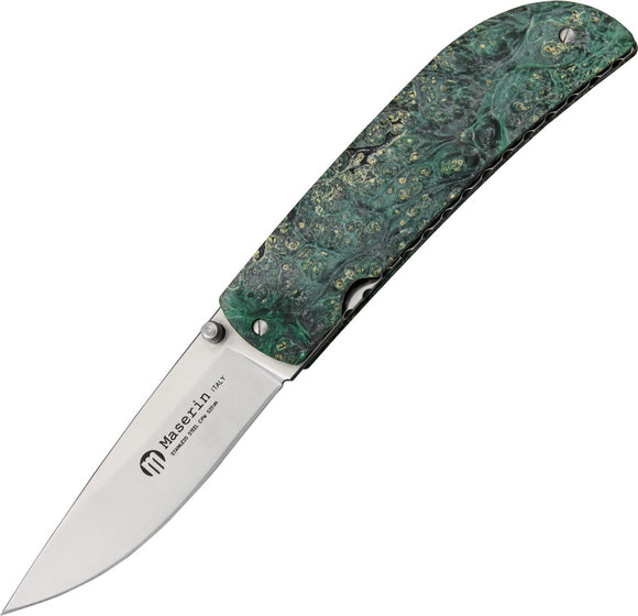 Maserin Atti Linerlock Gren Burlwood handle Folding CPM-S35Vn Knife 389rv