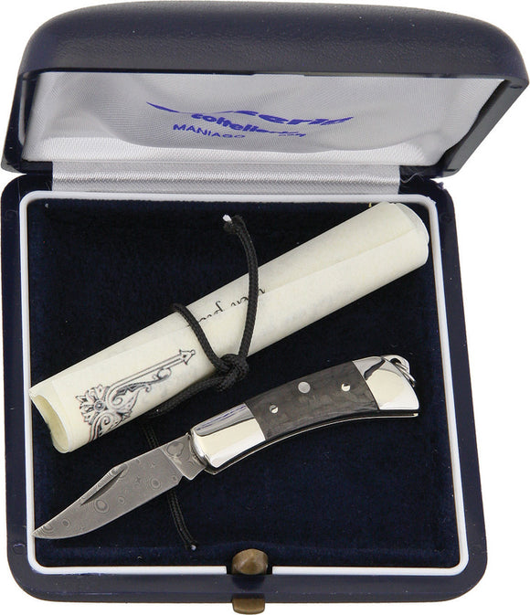 Maserin Mignon Damascus Carbon Fiber Folding Pocket Knife Gift Box 707cnd