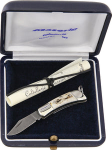 Maserin Mignon Damascus Stag Folding Pocket Knife Gift Box 707cvd