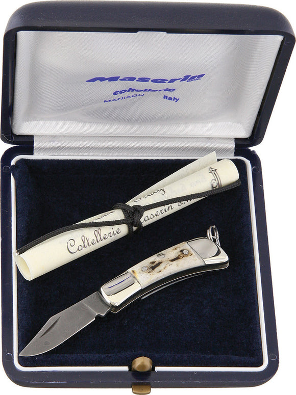 Maserin Mignon Damascus Stag Folding Pocket Knife Gift Box 707cvd