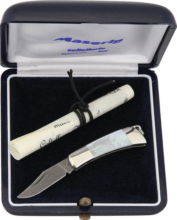 Maserin Mignon Damascus MOP Folding Pocket Knife Gift Box 707prd