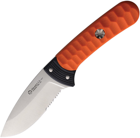 Maserin Sax Orange Serrated 440 Stainless Fixed Blade Knife w/ Sheath 975G10AN