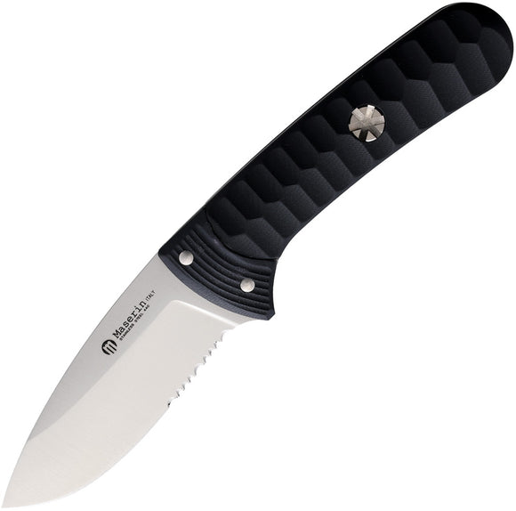 Maserin Sax Black G10 Serrated 440 Stainless Fixed Blade Knife w/ Sheath 975G10N