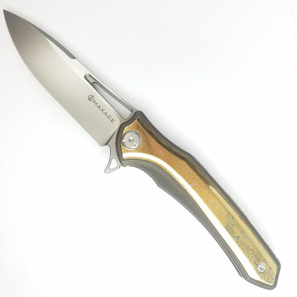 Maxace Amber III Pocket Knife Mokume & Titanium Folding Bohler M390 MCA303