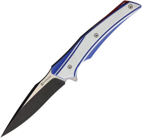 Maxace Ranger Linerlock Blue/White G10 Folding XW42 Steel SW Pocket Knife MRG06