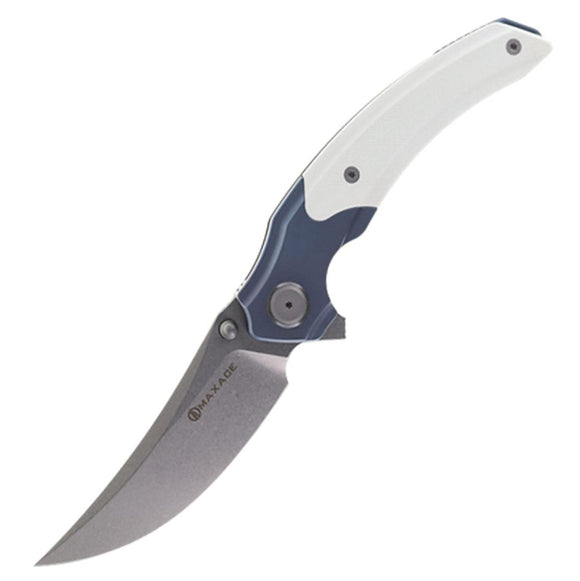 Maxace Rock Linerlock Blue Titanium & White G10 Folding M390 Pocket Knife MRK03