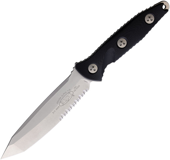 Microtech Socom Alpha Black G10 Partially Serrated Fixed Blade Knife w/ Sheath 11411