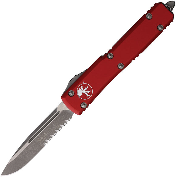 Microtech Automatic Ultratech OTF Knife Red Aluminum Apocalyptic Partial Serrated Drop Pt Blade 12111APRD