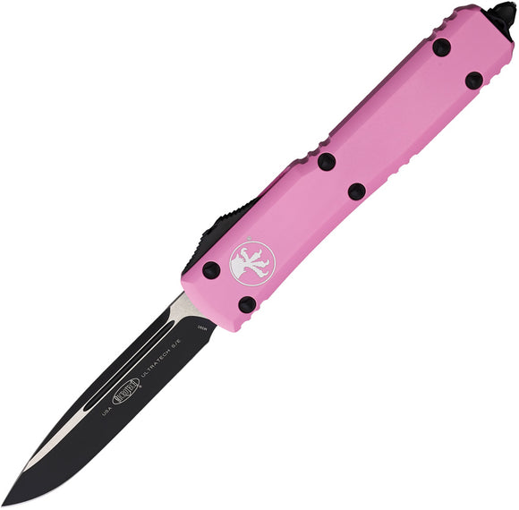 Microtech Automatic Ultratech OTF Knife Barbie Blasted Pink Aluminum Black Drop Point Blade 1211BPK