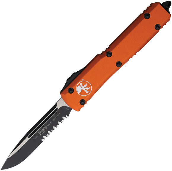 Microtech Automatic Ultratech OTF Knife Orange Aluminum Partially Serrated Drop Point Blade 1212OR