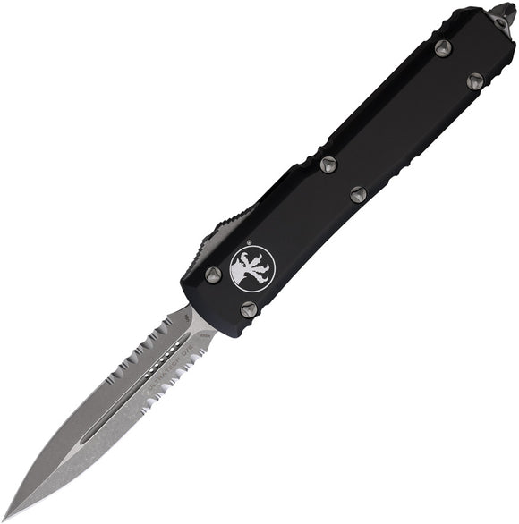 Microtech Automatic Ultratech OTF Knife Black Aluminum Apocalyptic Serrated Double Edge Blade 12211AP