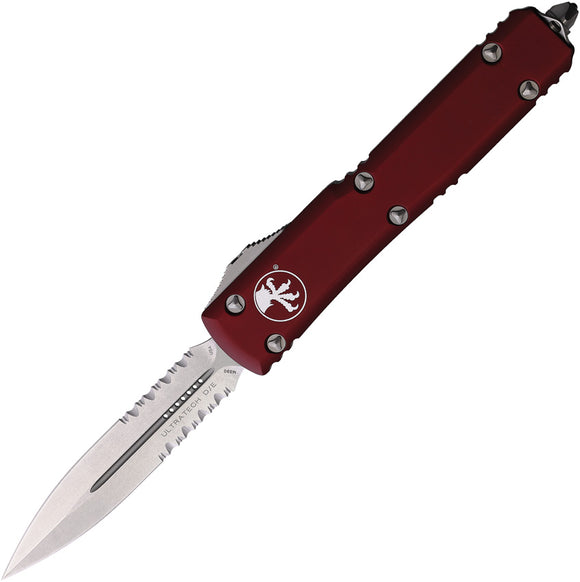 Microtech Automatic Ultratech OTF Knife Merlot Red Aluminum Partial Serrated Double Edge Blade 12211MR