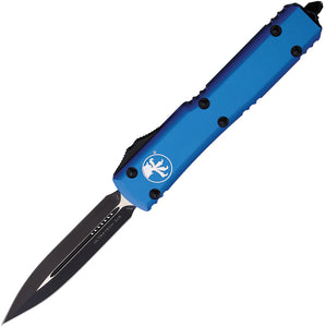 Microtech Automatic Ultratech OTF Knife Blue Aluminum Black Double Edge Dagger Blade 1221BL