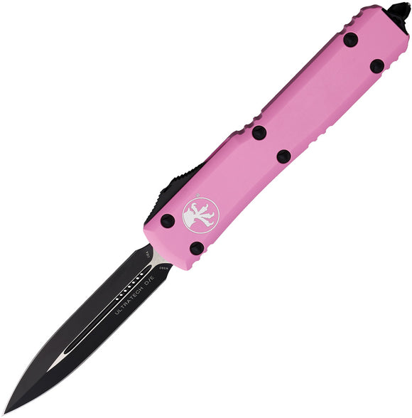 Microtech Automatic Ultratech OTF Knife Barbie Blasted Pink Aluminum Black Double Edge Dagger Blade 1221BPK