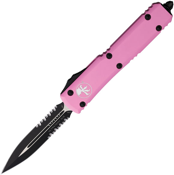Microtech Automatic Ultratech OTF Knife Barbie Blasted Pink Aluminum Black Partial Serrated Blade 1222BPK