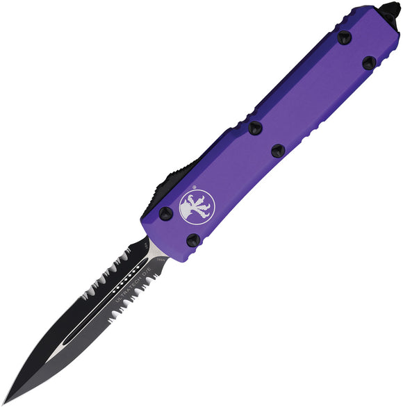 Microtech Automatic Ultratech OTF Knife Purple Aluminum Serrated Double Edge Dagger Blade 1222PU