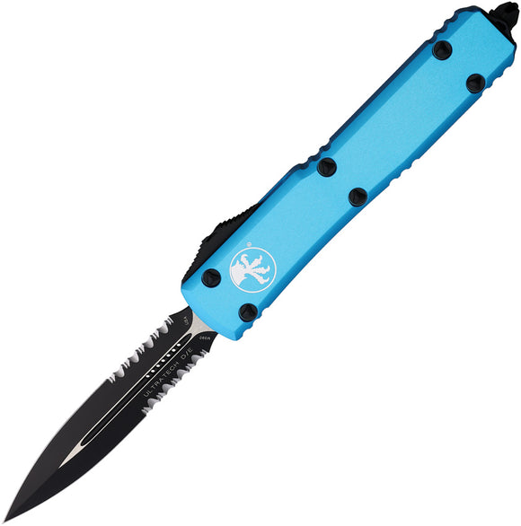 Microtech Automatic Ultratech OTF Knife Turquoise Aluminum Black Partial Serrated Double Edge Blade 1222TQ