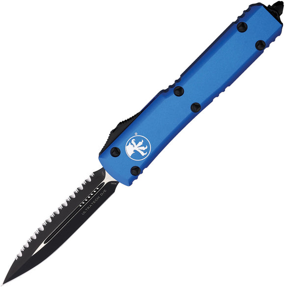 Microtech Automatic Ultratech OTF Knife Blue Aluminum Black Serrated Double Edge Dagger Blade 1223BL