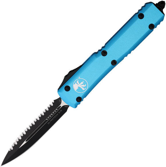 Microtech Automatic Ultratech OTF Knife Turquoise Aluminum Black Serrated Double Edge Dagger Blade 1223TQ