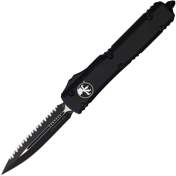 Microtech Automatic Ultratech OTF Knife Black Aluminum Black Serrated Double Edge Dagger Blade 1223T