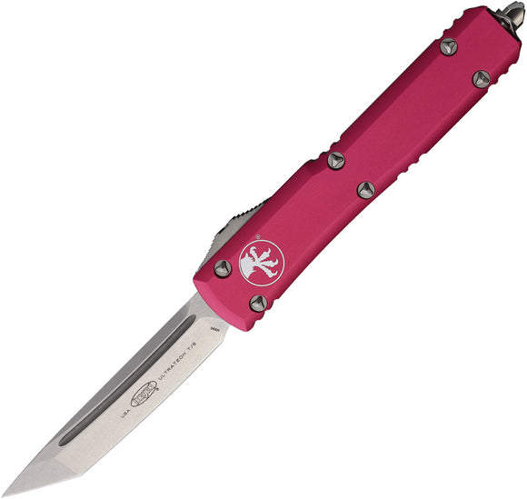 Microtech Automatic Ultratech OTF Knife Pink Aluminum Stonewash Tanto Blade 12310PK