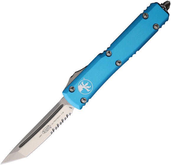 Microtech Automatic Ultratech OTF Knife Turquoise Aluminum Partial Serrated Tanto Blade 12311TQ