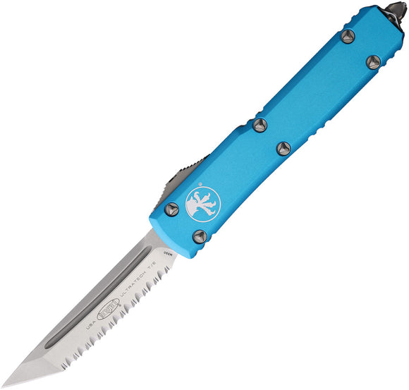 Microtech Automatic Ultratech OTF Knife Turquoise Aluminum Stonewash Serrated Tanto Blade 12312TQ