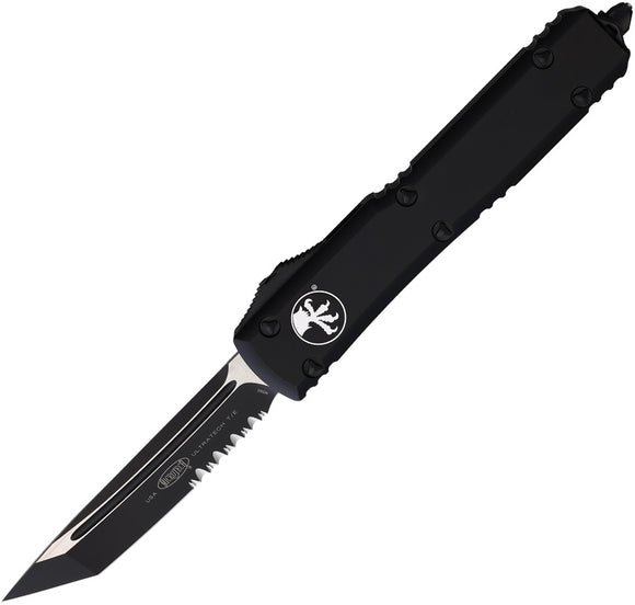 Microtech Automatic Ultratech OTF Knife Black Aluminum Black Partial Serrated Tanto Blade 1232T