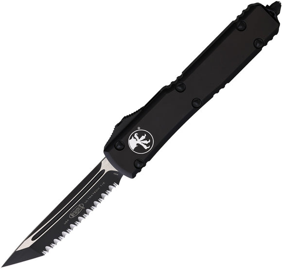 Microtech Automatic Ultratech OTF Knife Black Aluminum Black Serrated Tanto Blade 1233T