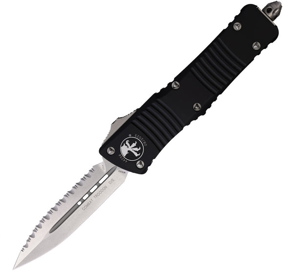 Microtech Automatic Combat Troodon OTF Knife Black Aluminum Serrated Double Edge Dagger Blade 14212