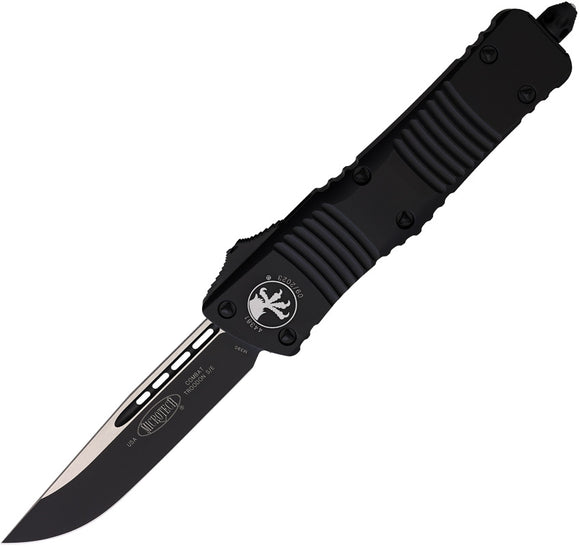 Microtech Automatic Combat Troodon OTF Knife Black Aluminum Black Drop Point Blade 1431T