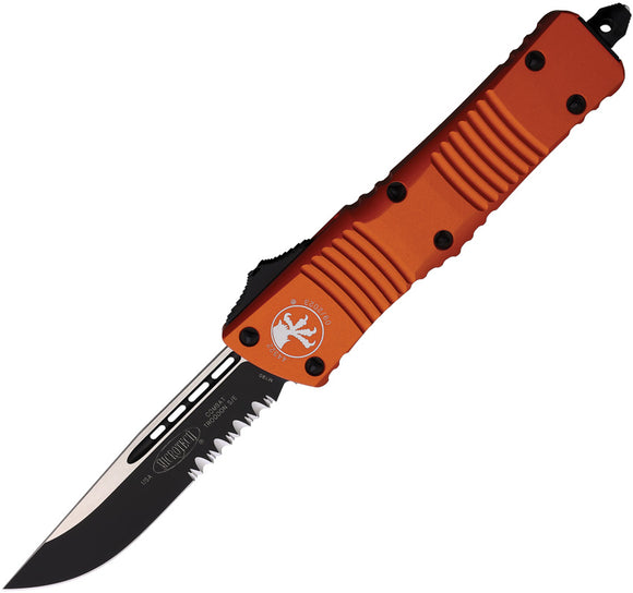 Microtech Automatic Combat Troodon OTF Knife Orange Aluminum Black Partial Serrated Drop Pt Blade 1432OR