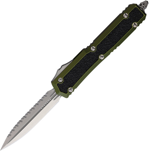 Microtech Automatic Signature Series Makora Knife OTF Green Aluminum & Traction Serrated Blade 20612ODS