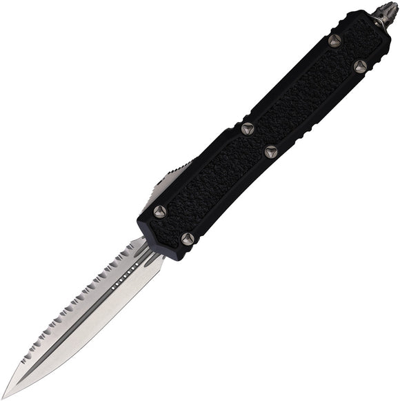 Microtech Automatic Signature Series Makora OTF Knife Black Aluminum & Traction Serrated Double Edge Blade 20612S