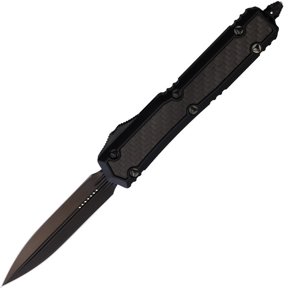 Microtech Automatic Signature Series Makora OTF Knife Black Aluminum & CF Double Edge Blade 2061DLCTC