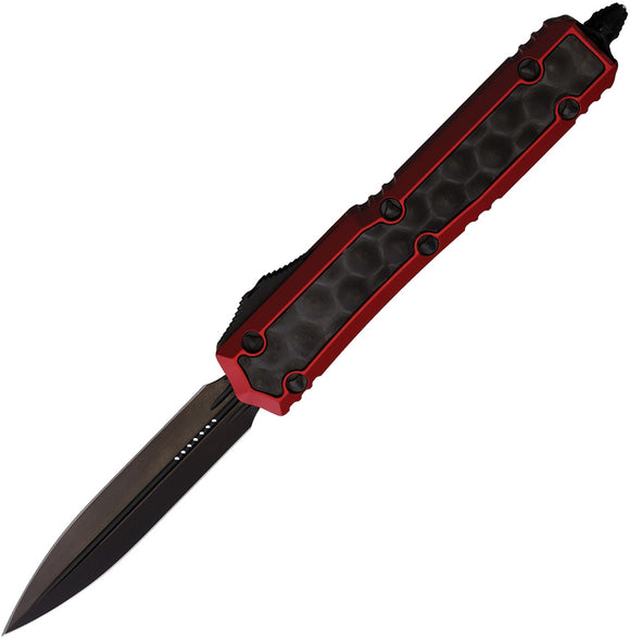 Microtech Automatic Signature Series Makora OTF Knife Red Aluminum & Brute Bubble Double Edge Blade 2061DLCTR