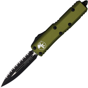 Microtech Automatic UTX-85 OTF Knife OD Green Aluminum Black Serrated Double Edge Blade 2323OD