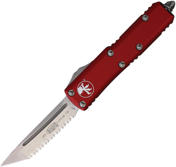 Microtech Automatic UTX-85 OTF Knife Red Aluminum Serrated Tanto Blade 23312RD