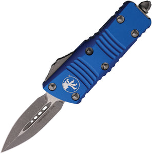 Microtech Automatic Mini Troodon OTF Knife Blue Aluminum Apocalyptic Double Edge Blade 23810APBL