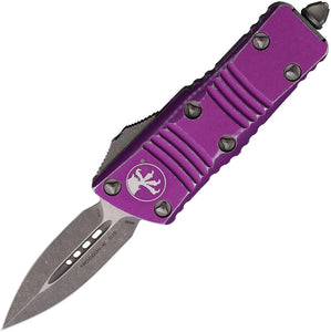 Microtech Automatic Mini Troodon OTF Knife Distressed Violet Aluminum Apocalyptic Double Edge Blade 23810DVI