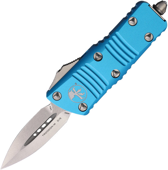 Microtech Automatic Mini Troodon OTF Knife Turquoise Aluminum Double Edge Dagger Blade 23810TQ