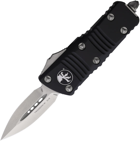 Microtech Automatic Mini Troodon Knife OTF Black Aluminum Double Edge Dagger Blade 23810