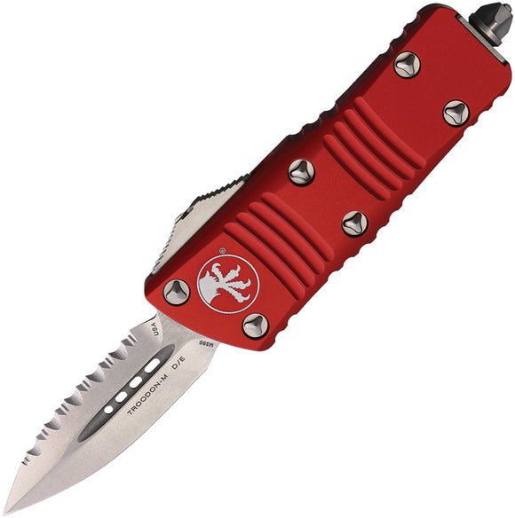Microtech Automatic Mini Troodon OTF Knife Red Aluminum Serrated Double Edge Blade 23812RD