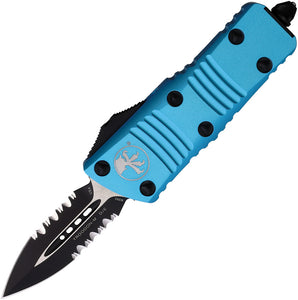 Microtech Automatic Mini Troodon OTF Knife Turquoise Aluminum Black Partial Serrated Double Edge Blade 2382TQ