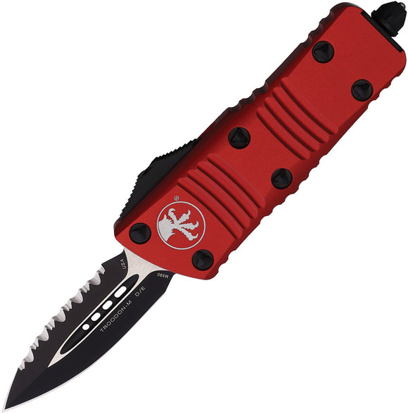 Microtech Automatic Mini Troodon OTF Knife Red Aluminum Black Serrated Double Edge Blade 2383RD