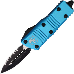 Microtech Automatic Mini Troodon OTF Knife Turquoise Aluminum Black Serrated Double Edge Blade 2383TQ