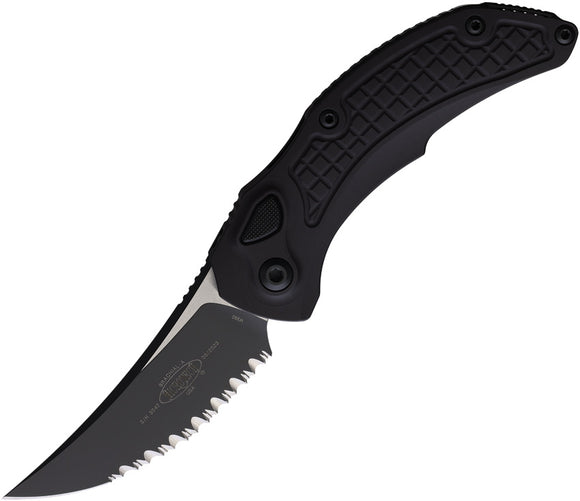 Microtech Automatic Brachial Knife Button Lock Black Aluminum Serrated Trailing Pt Blade 268A3T