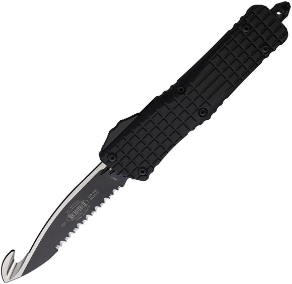 Microtech Automatic Combat Troodon Rescue Knife OTF Black Aluminum Serrated Blade 6013THS