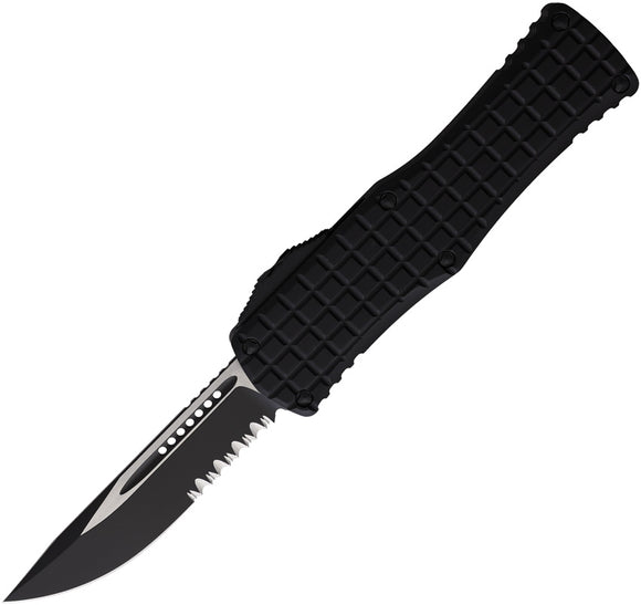 Microtech Automatic Hera Knife OTF Black Frag Aluminum Serrated Drop Point Blade 7032TFRS