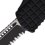 Microtech Automatic Hera Knife OTF Black Frag Aluminum Serrated Drop Point Blade 7032TFRS